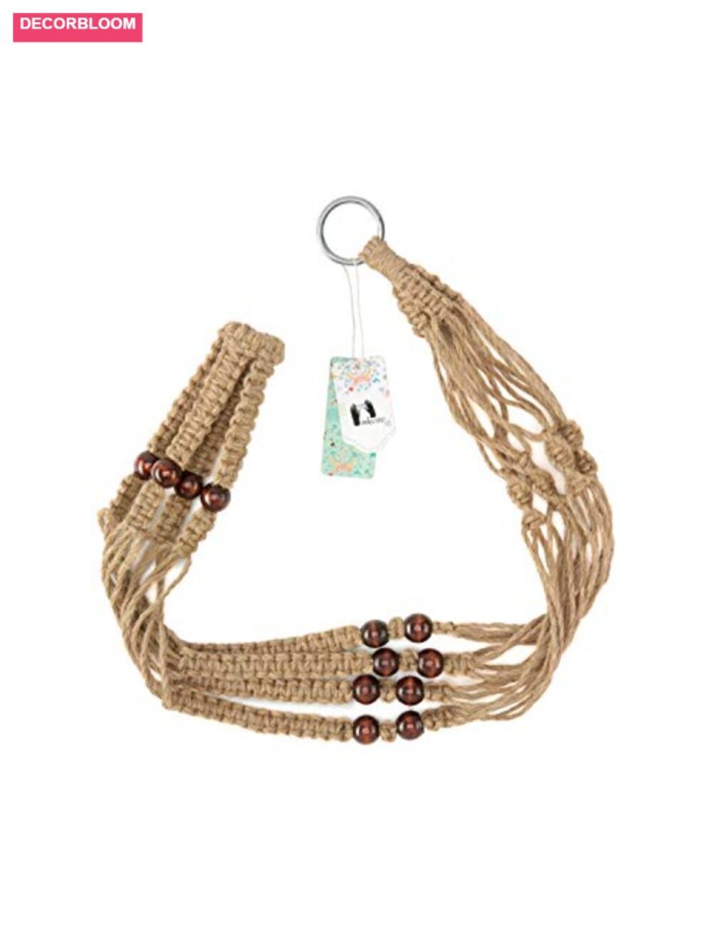 Macrame Plant Hanger Jute Hanging Planter with Wood Beads Boho Decor 35 Inch - Picture 6 of 6